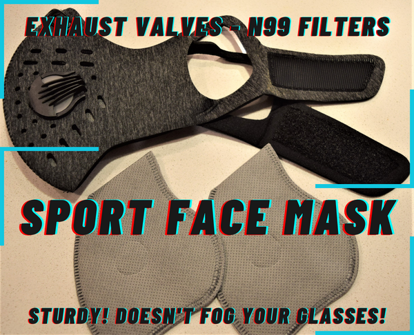 HIGH QUALITY SPORTS MASK w. VALVES + 3 X FILTERS - MASQUE SPORT avec VALVES + 3 FILTRES